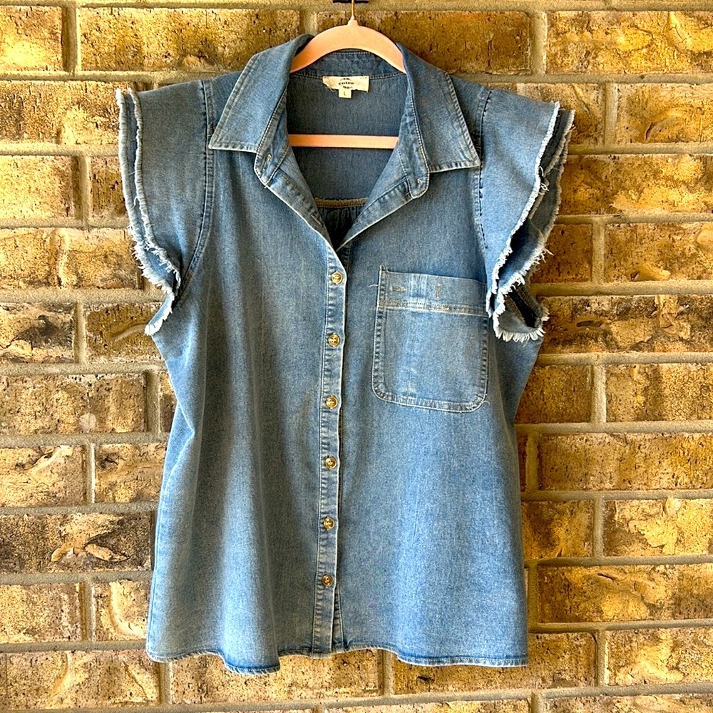 Classic mountain festival denim top short sleeves size large